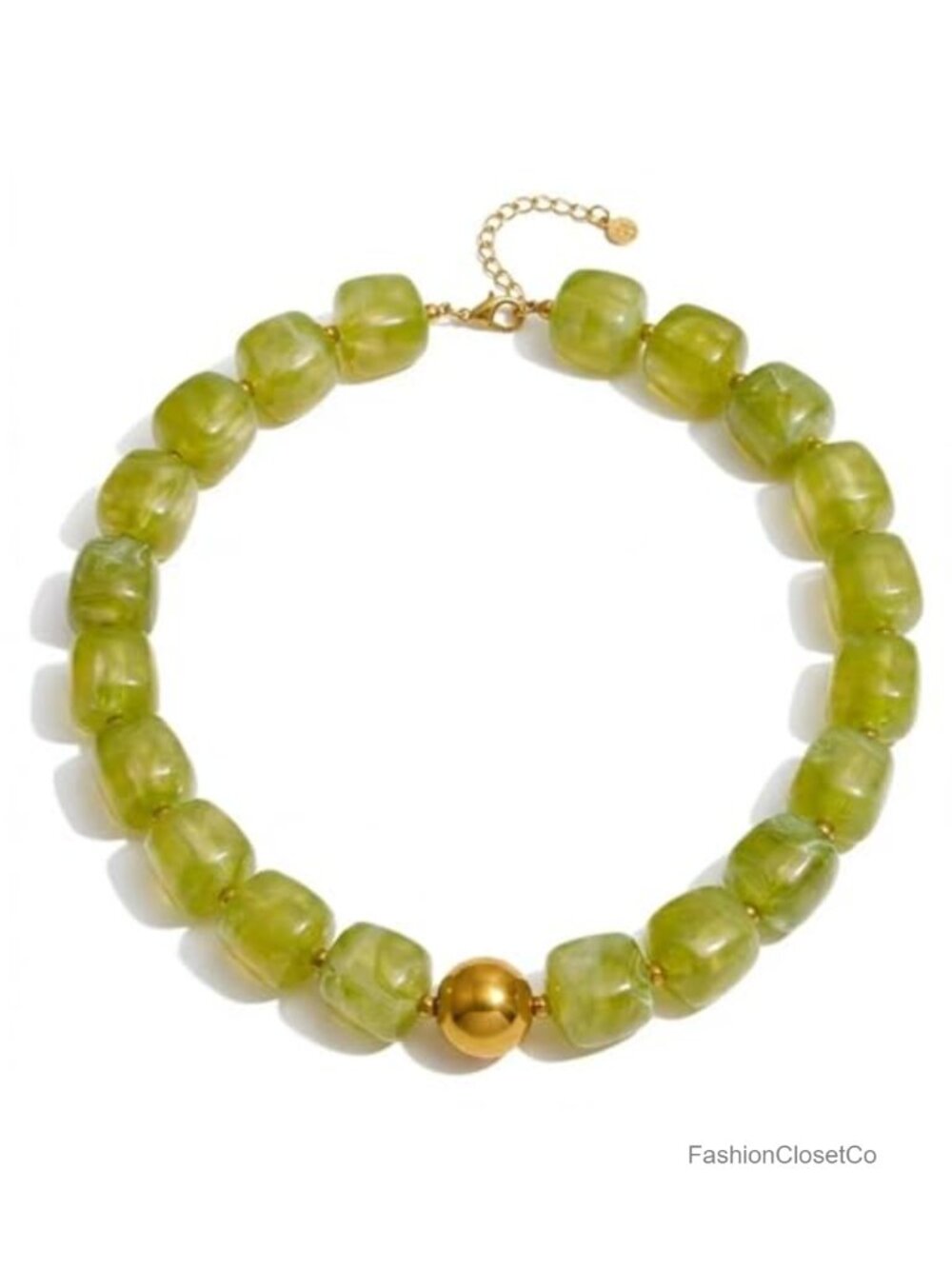 Large Square Acrylic Beaded Choker Necklace with Gold Accents Adjustable